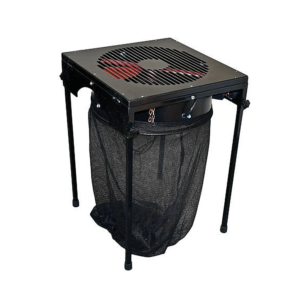 18 inch stand up trimmer on its stand with catch bag