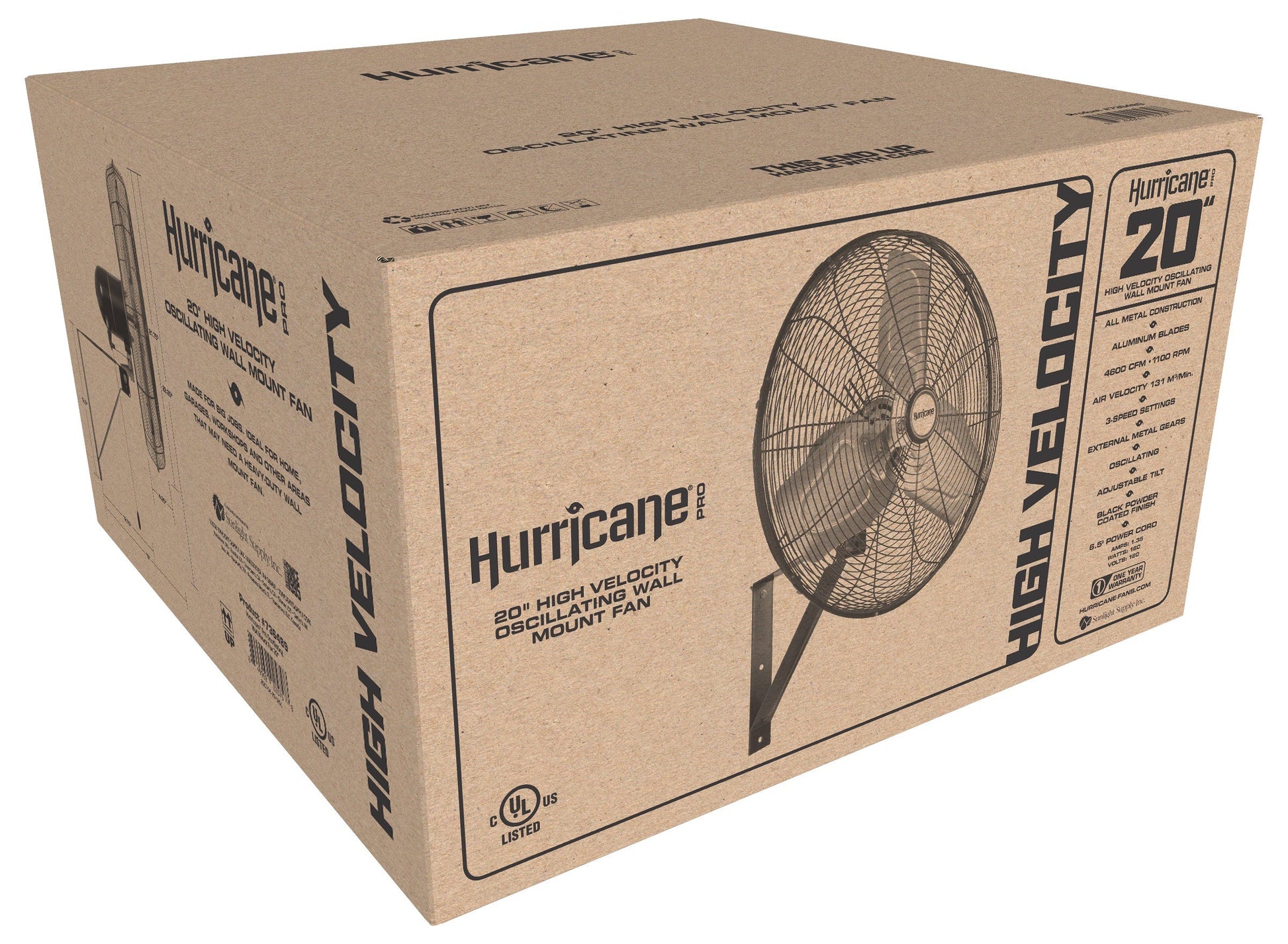 Hurricane Pro Commercial Grade Oscillating Wall Mount Fan 20 in Box