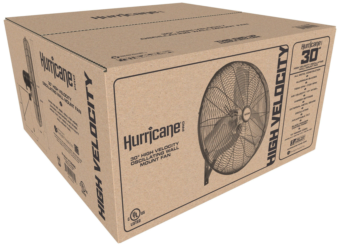 Hurricane Pro Commercial Grade Oscillating Wall Mount Fan 30 in Box