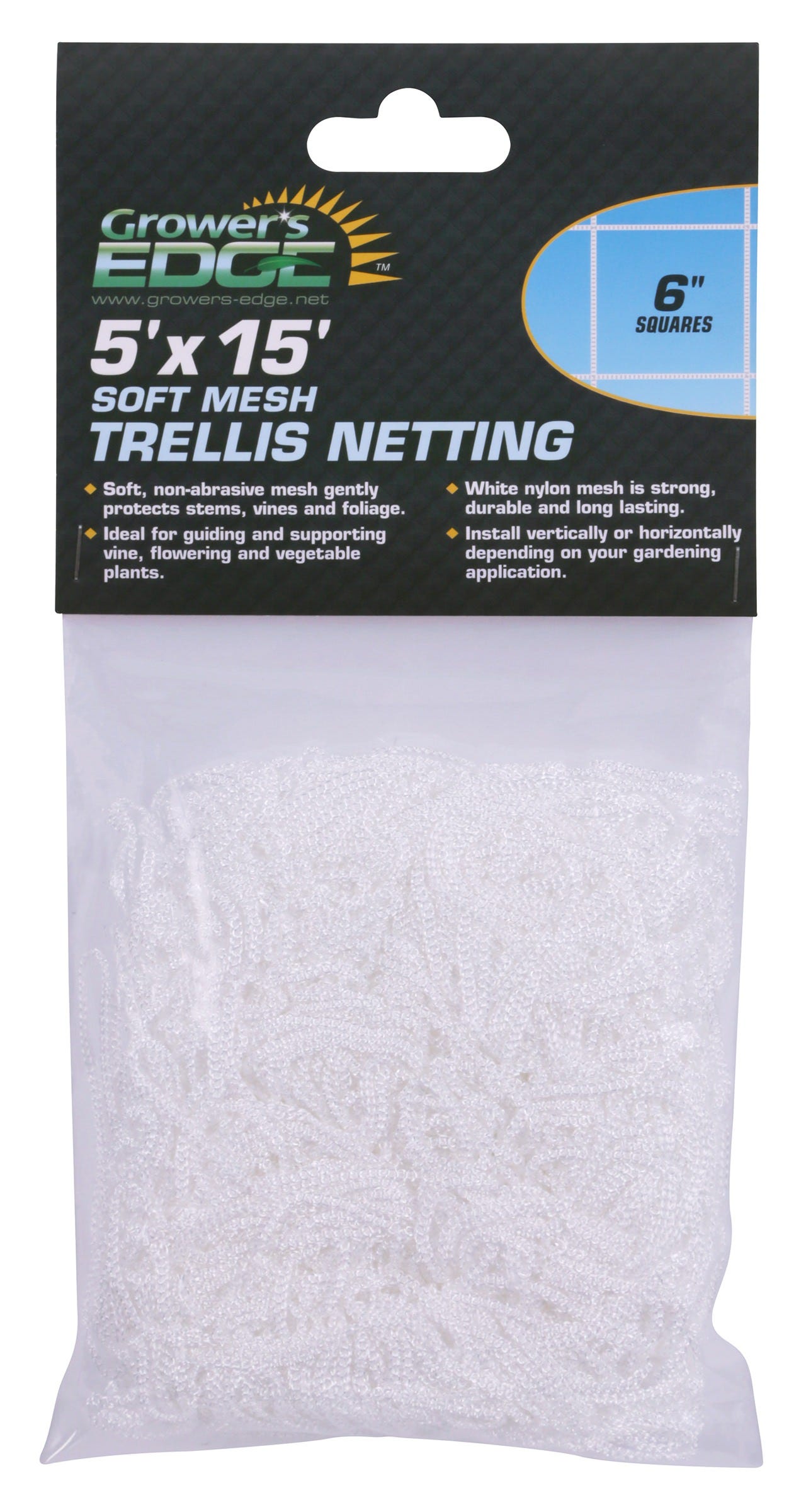 Grower's Edge Soft Mesh Trellis Netting 5 ft x 15 ft w/ 6 in Squares