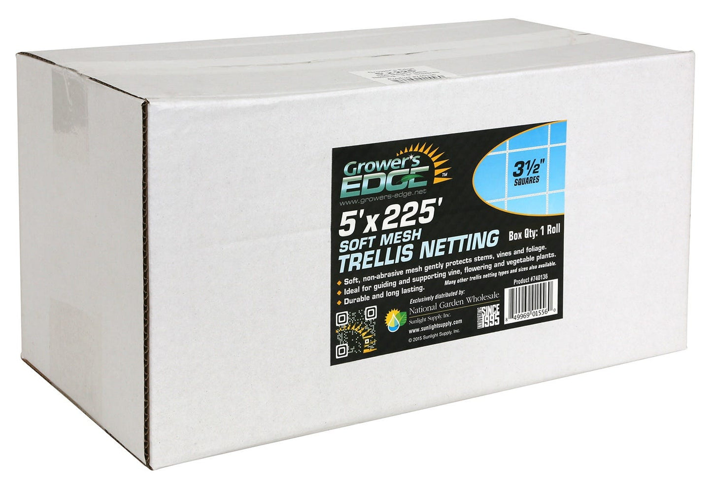 Grower's Edge Soft Mesh Trellis Netting Bulk Roll 5 ft x 225 ft w/ 3.5 in Squares