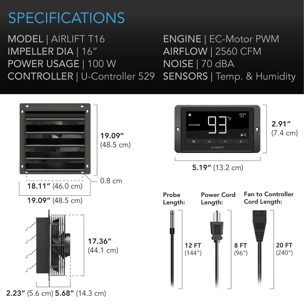 AC Infinity AIRLIFT T-Series 16in specifications