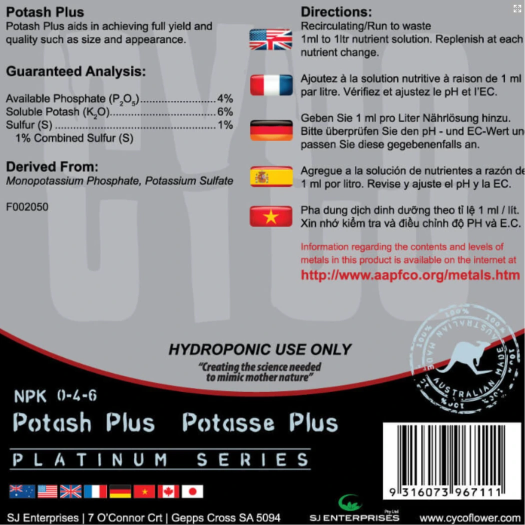 Cyco Potash Plus guaranteed analysis