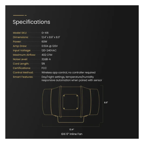 GXi 6 - Wireless Intelligent Inline Fan specifications