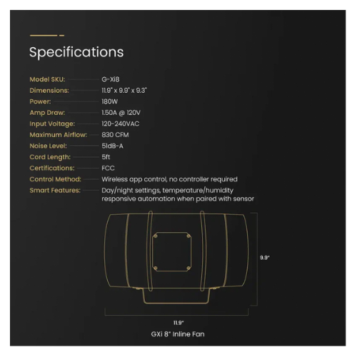 GXi 8 - Wireless Intelligent Inline Fan specifications