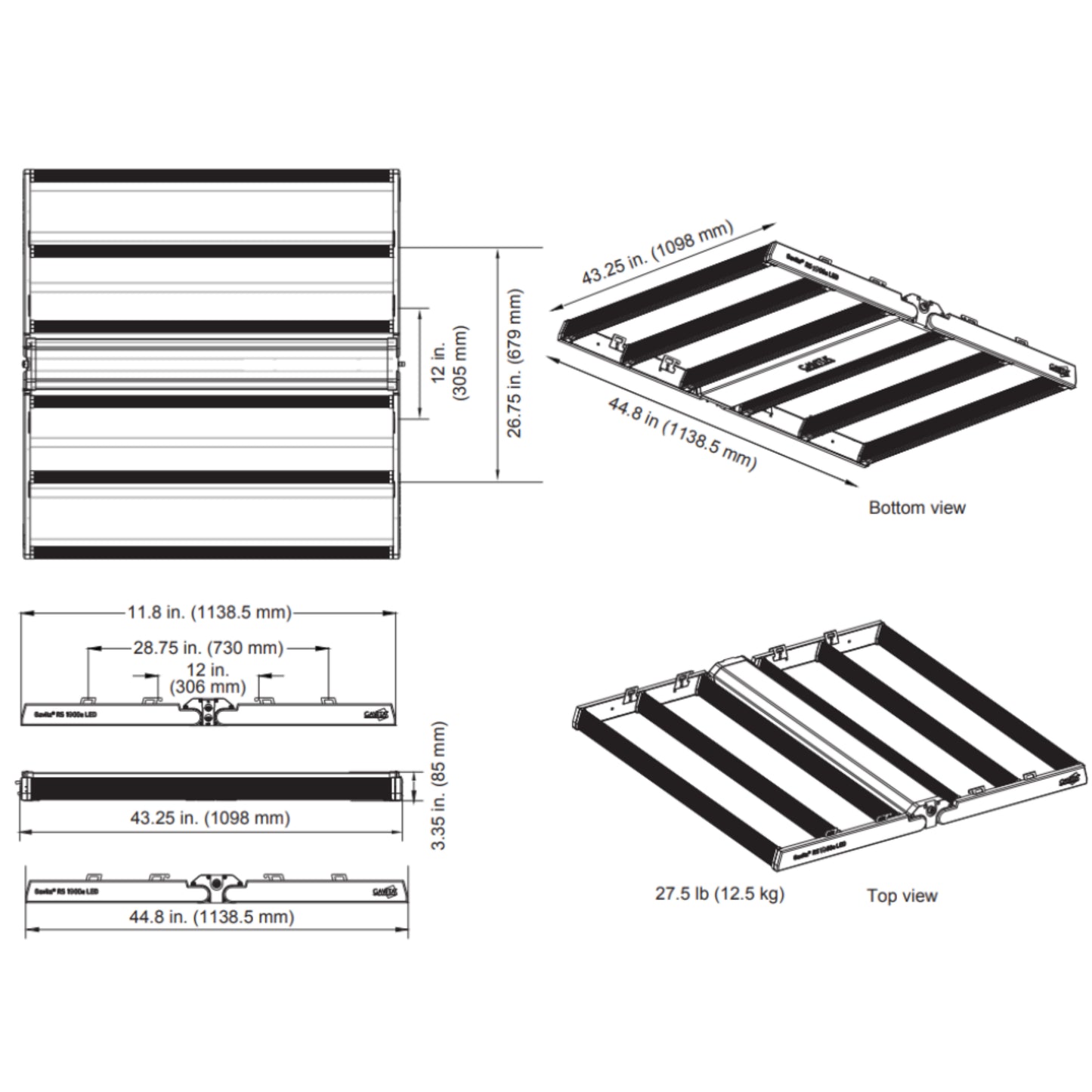 Gavita RS 1900e LED Grow Light 208-480 Volt dimensions