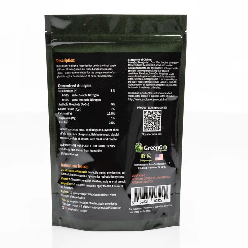 GreenGro FLOWER FINISHER Back Label