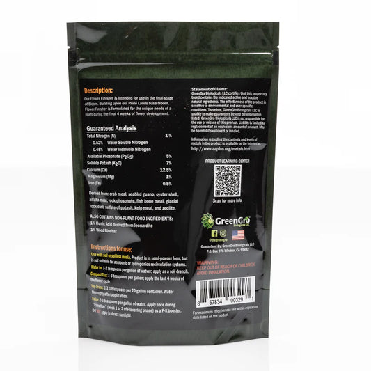 GreenGro FLOWER FINISHER Back Label
