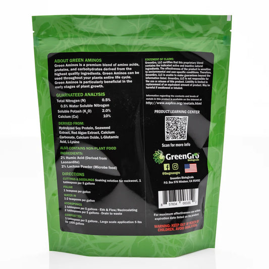 GreenGro GREEN AMINOS Back Label