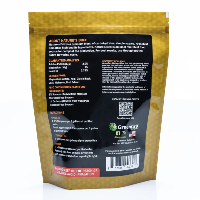 GreenGro NATURE'S BRIX Back Label