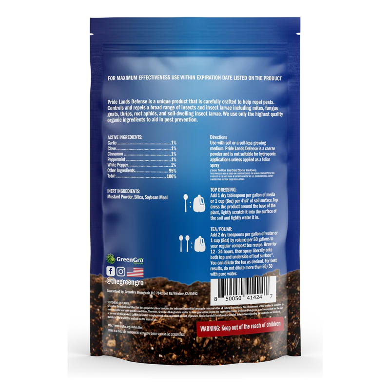GreenGro PRIDE LANDS DEFENSE Back Label