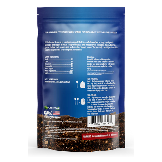 GreenGro PRIDE LANDS DEFENSE Back Label
