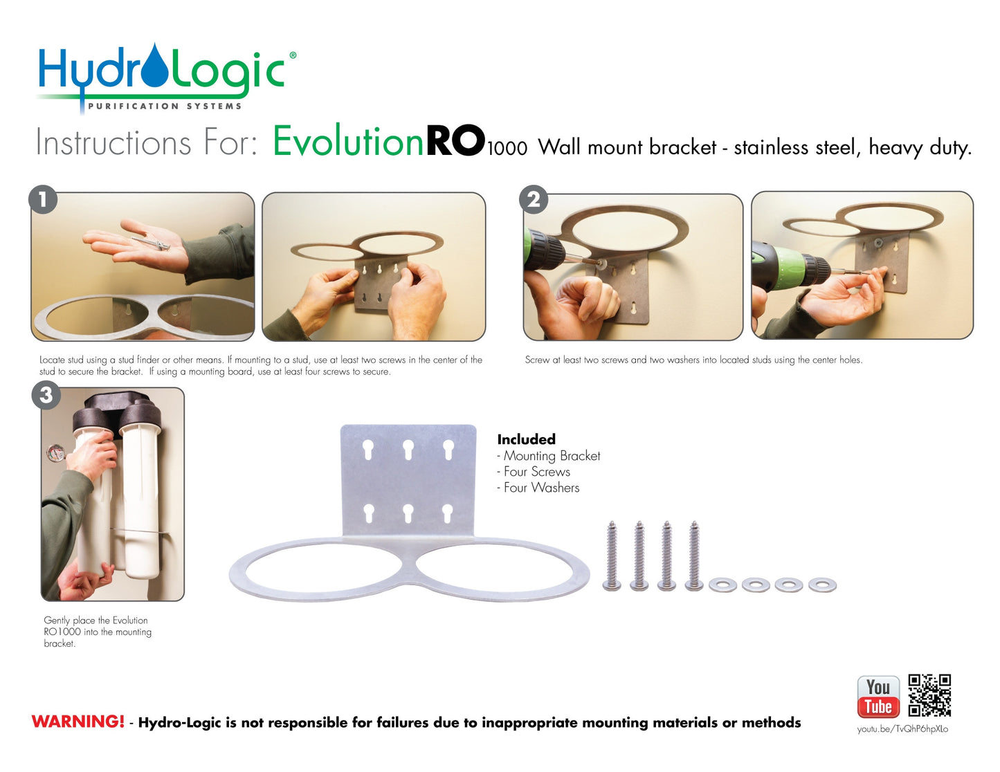 Hydro-Logic® Evolution RO1000™ Wall Mount Bracket | Stainless Steel