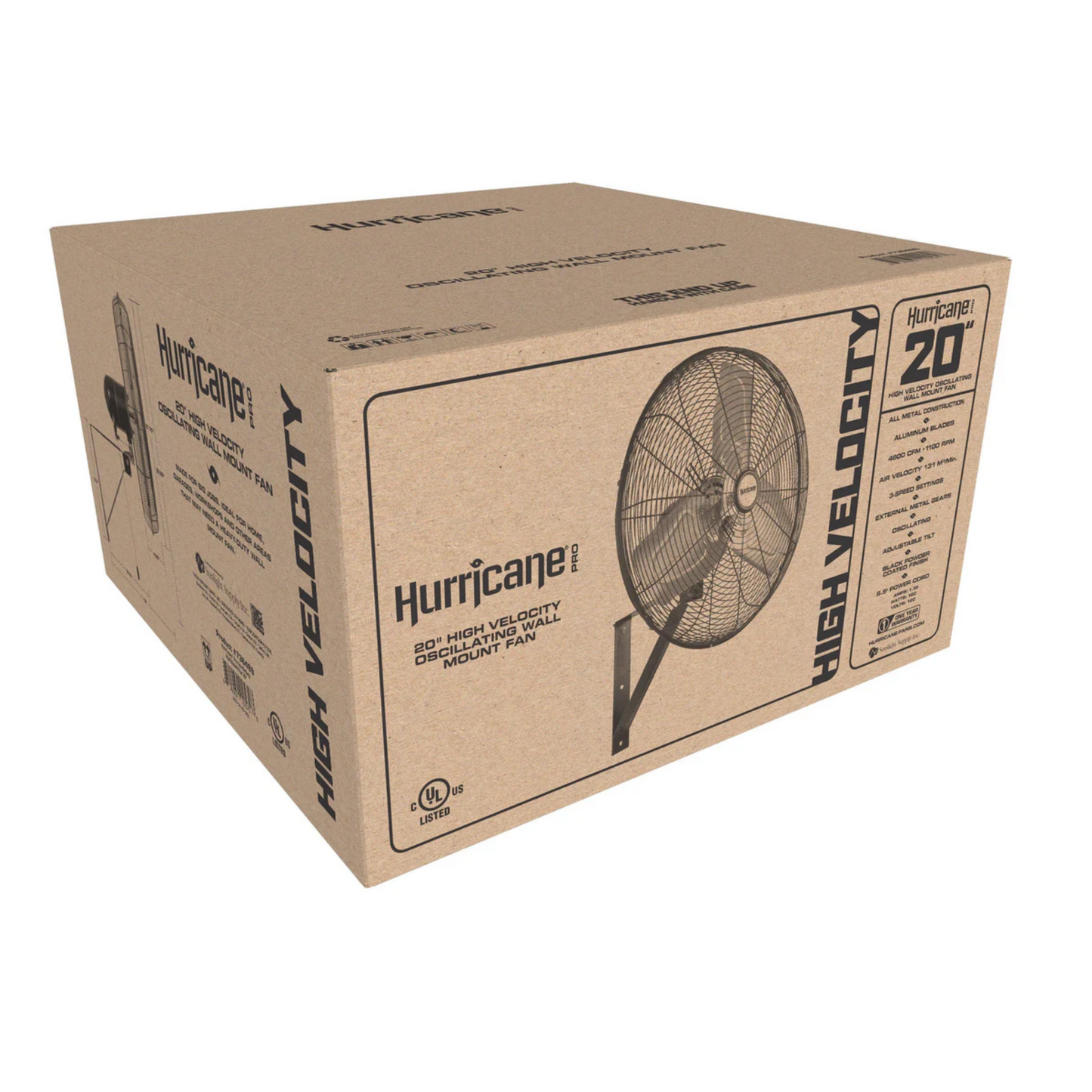 Hurricane Pro Commercial Grade Oscillating Wall Mount Fan 20 in box