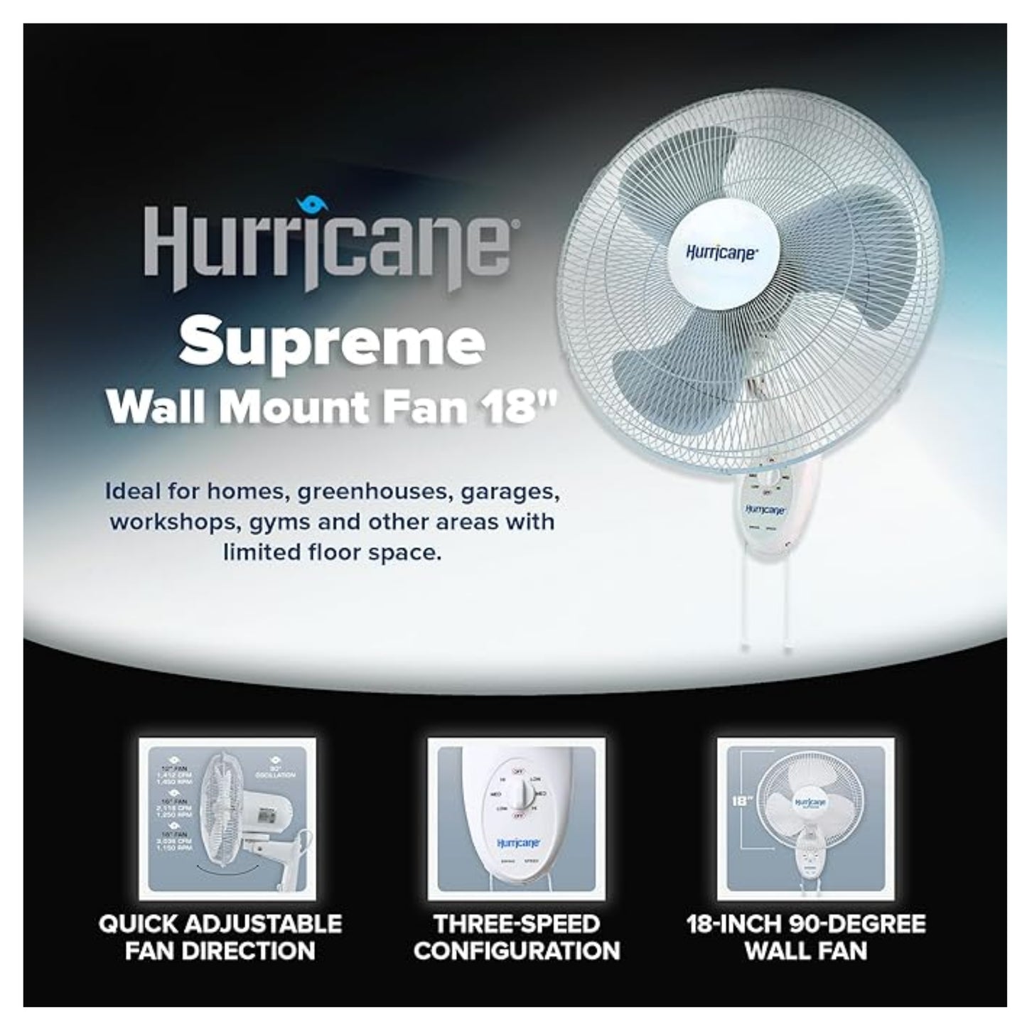 Hurricane Supreme Wall Mount Fan 18in features