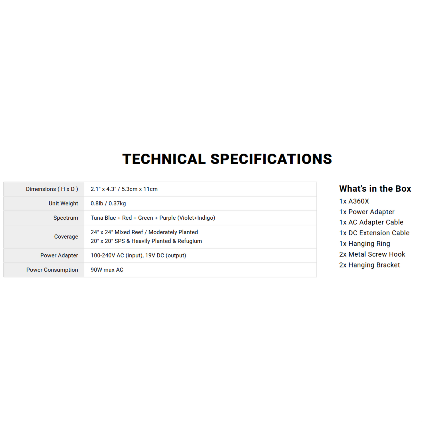Kessil A360X specifications