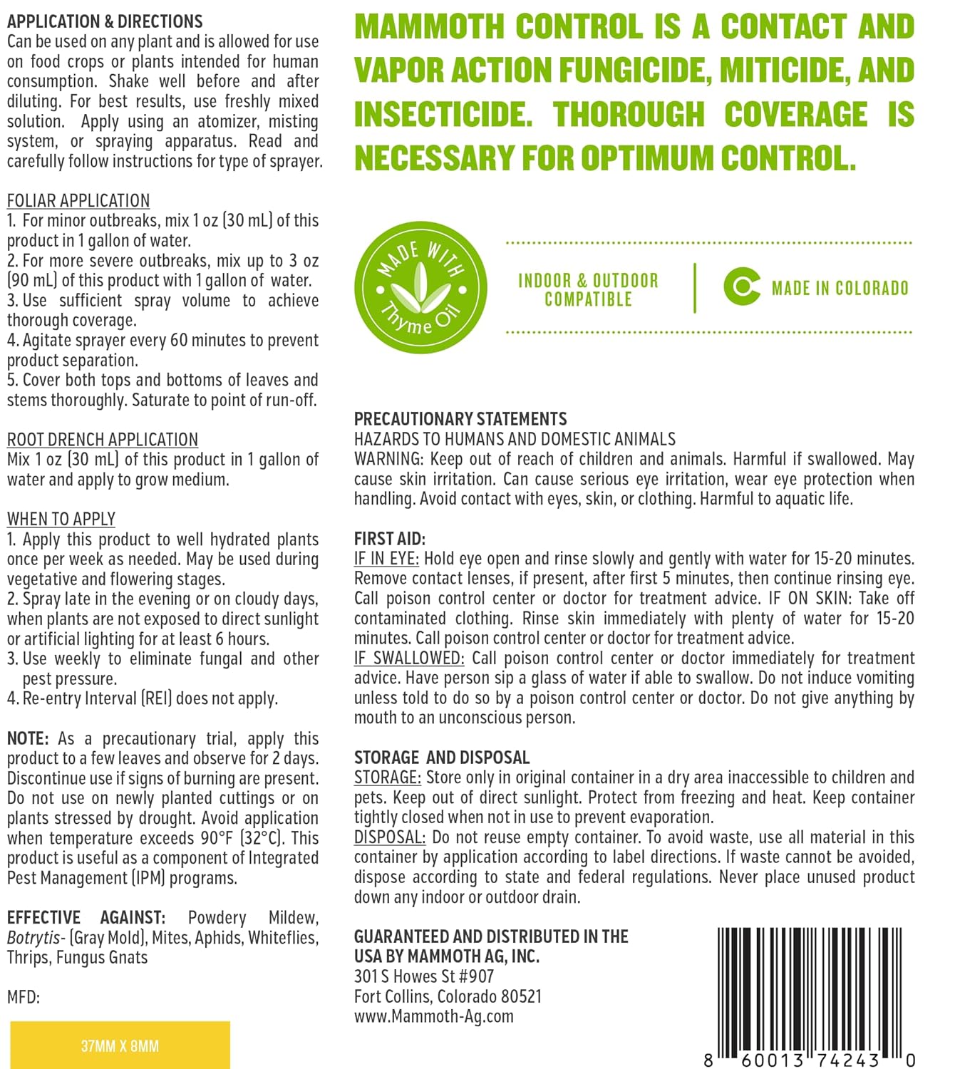 Mammoth CannControl Back Label