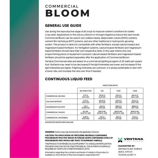 Ventana Plant Science Commercial Bloom use guide