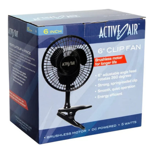 Retail box for the Active Air 6 inch clip fan, model HORF6