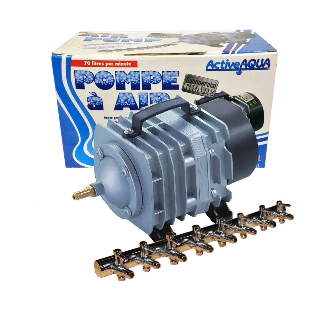 Commercial Air Pump 8 outlets, 70 lt per minute - pump with 8-outlet manifold and retail box