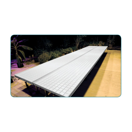 Active Aqua Infinity Tray Center benches installed in a growing space