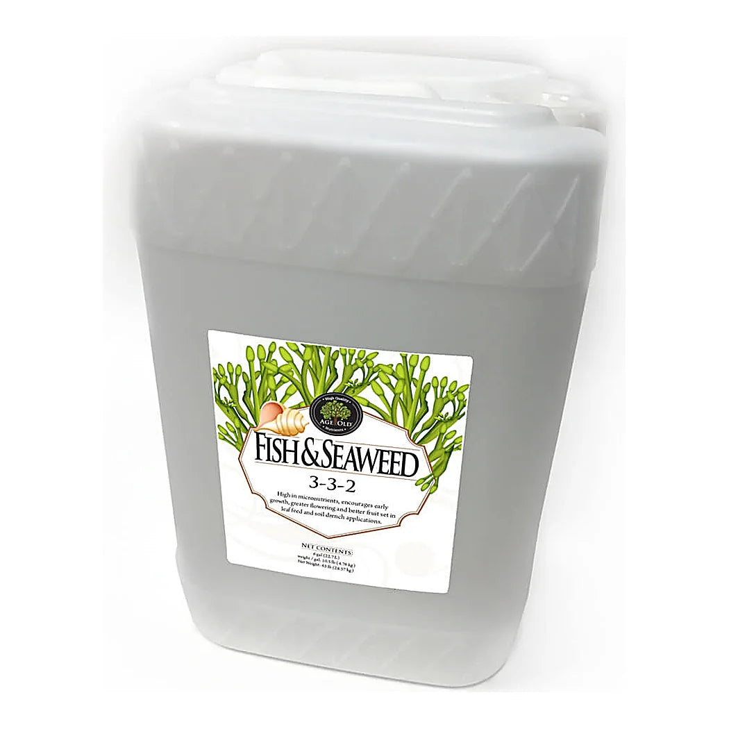 Age Old Fish & Seaweed 3-3-2 liquid fertilizer, 6 gallon container
