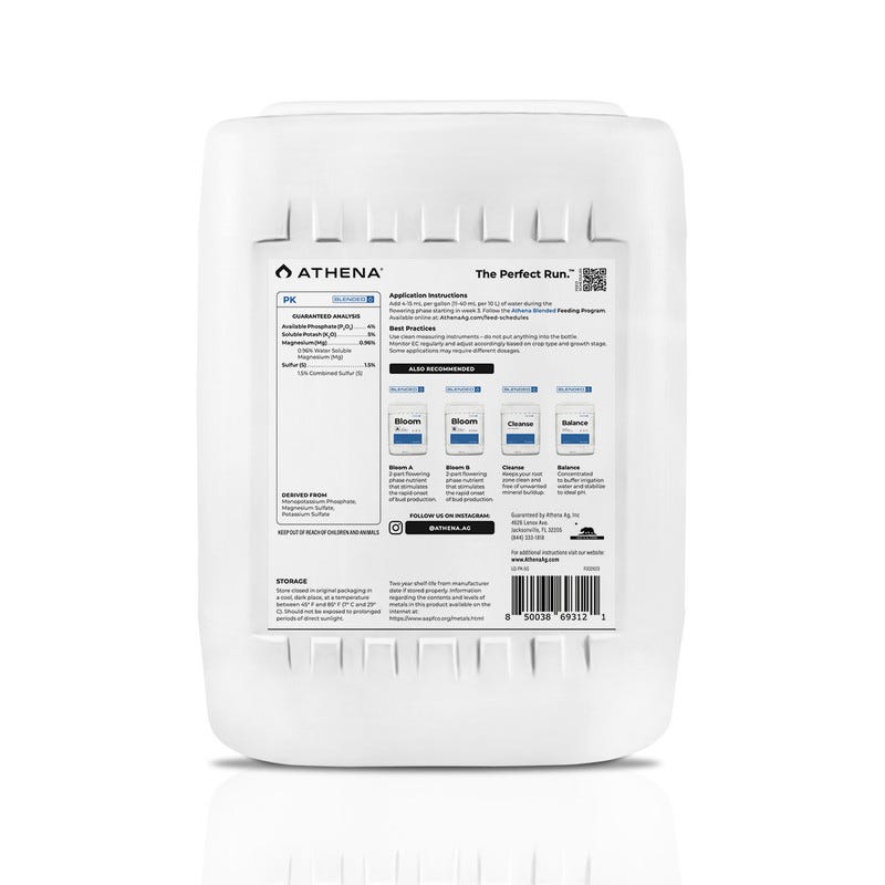 Athena Blended - PK (0-4-5) - 55 Gallon Back of Bottle