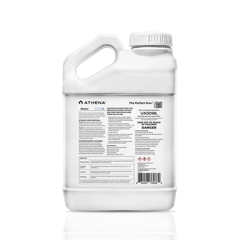 Athena Renew Clean Line 1-Gallon Back Label