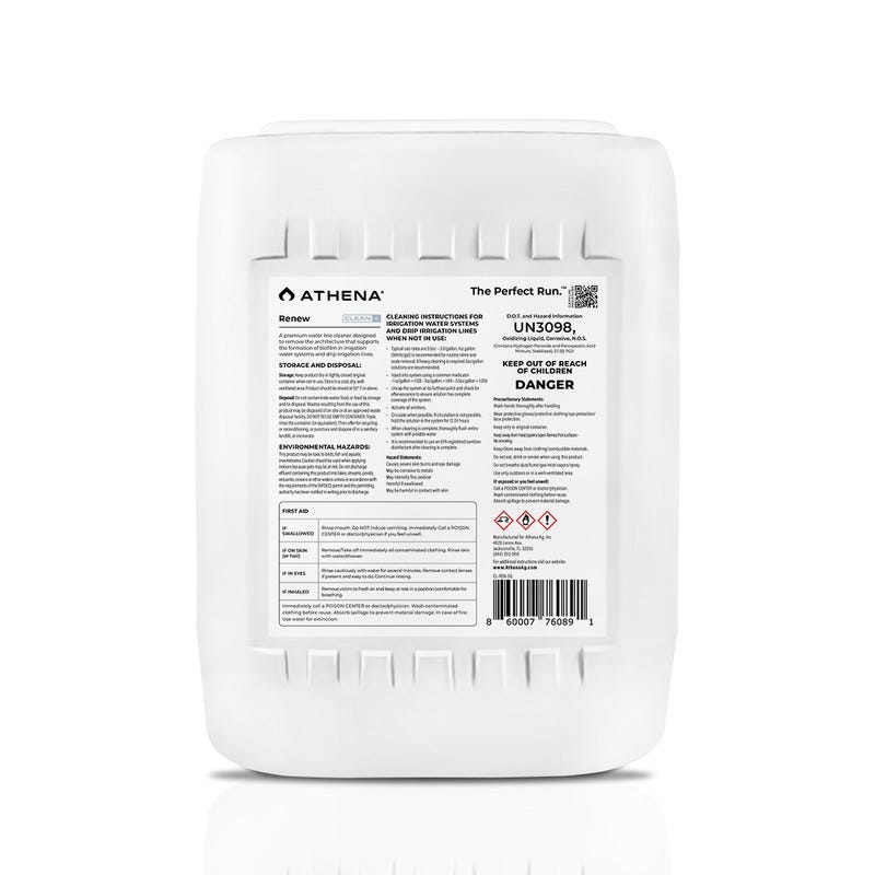 Athena Renew Clean Line 5-Gallon Back Label