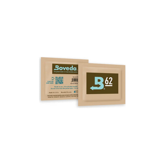 Boveda 62% 8 gram packs, front and back