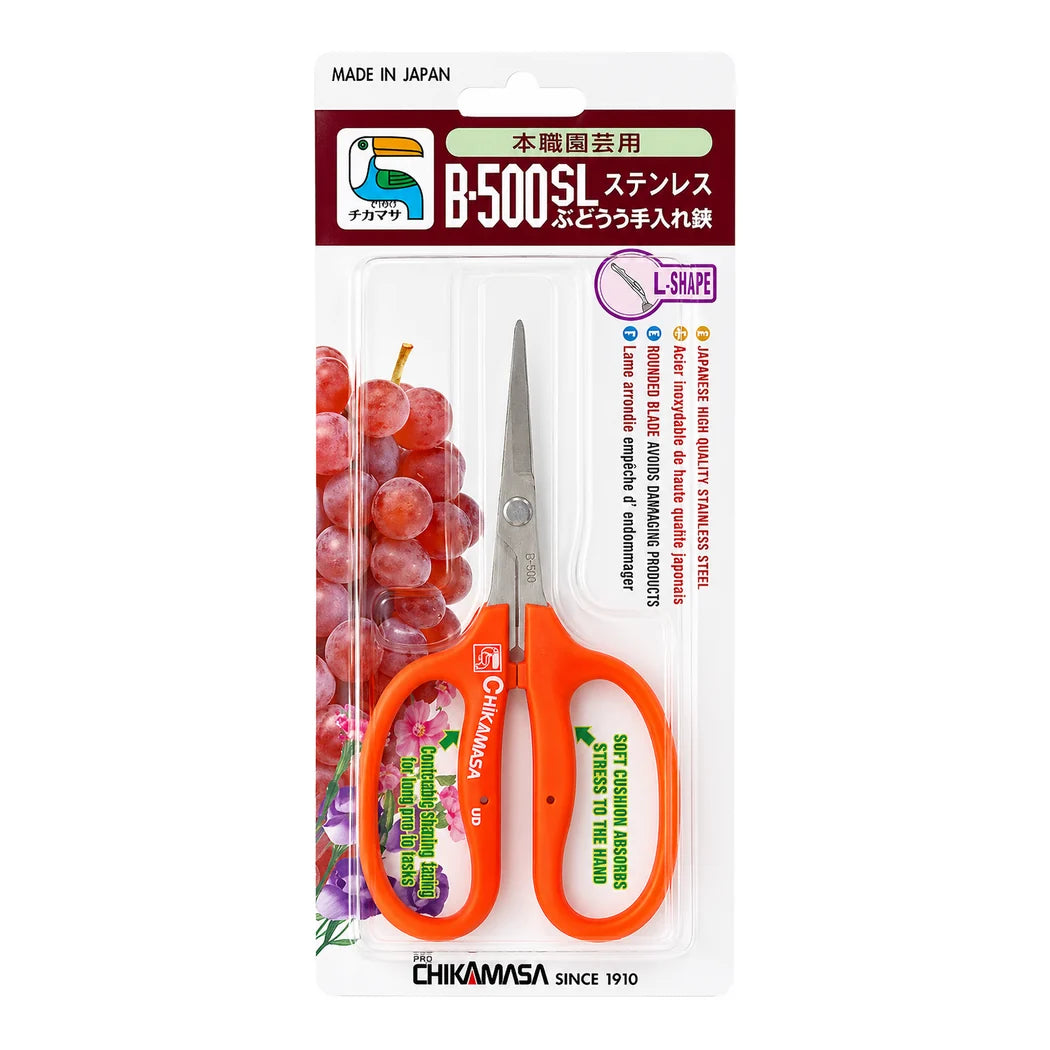 Chikamasa B-500SL in its retail blister pack, front view marked L-shape stainless