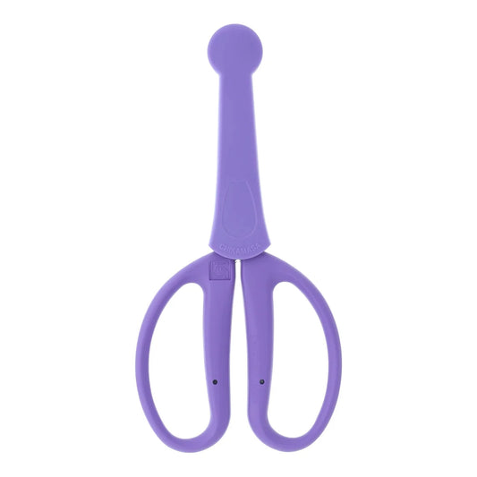 Chikamasa CRI-360SFV florist scissors shown closed from above with violet steel-core grips