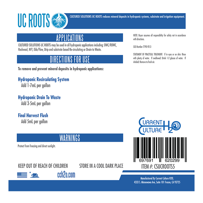 Cultured Solutions UC Roots - 1-Gallon Back Label