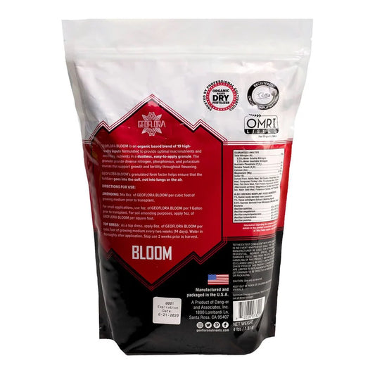 Geoflora Nutrients - BLOOM Dry Granular Fertilizer - 4lb - OMRI Certified (case of 10) - 4 lb bag, back label