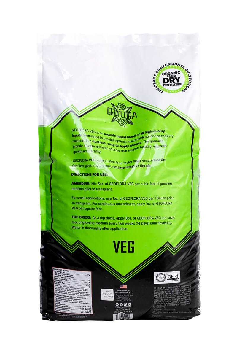 Geoflora Nutrients - VEG Dry Granular Fertilizer - 25lb - OMRI Certified - Back