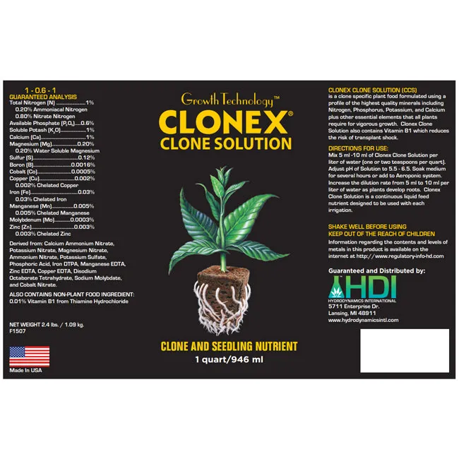 HydroDynamics Clonex Clone Solution -- 2.5-Gallon Label