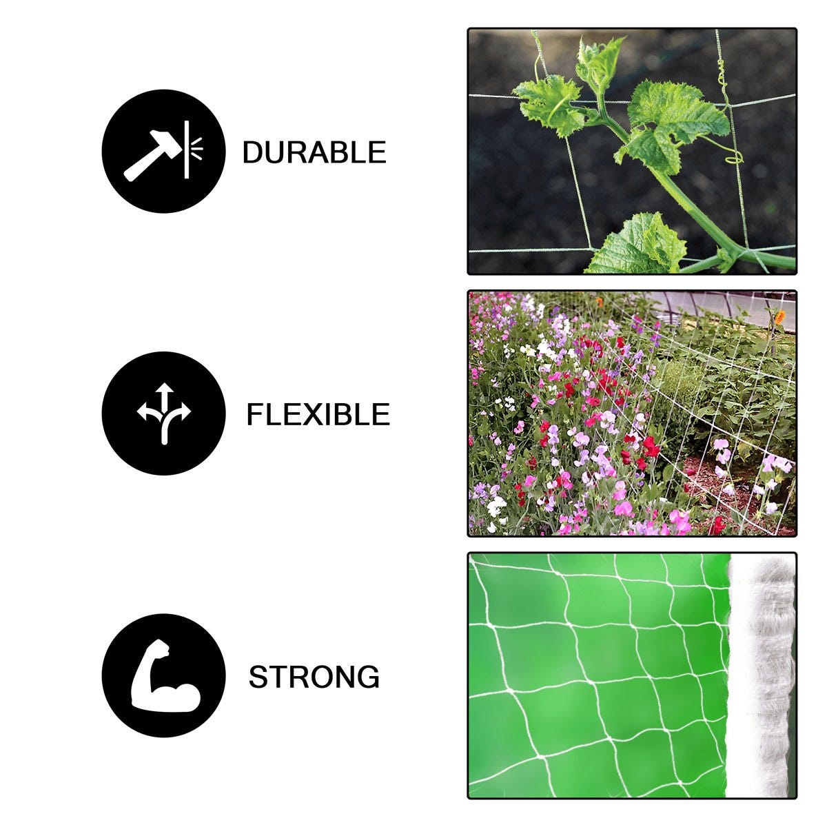 Common Culture Soft Mesh Nylon Trellis Netting Bulk Roll 5 ft x 225 ft w/ 3.5 in Squares + Trojan 2 Inch Straight Scissors Soft Mesh Nylon Trellis Netting Features
