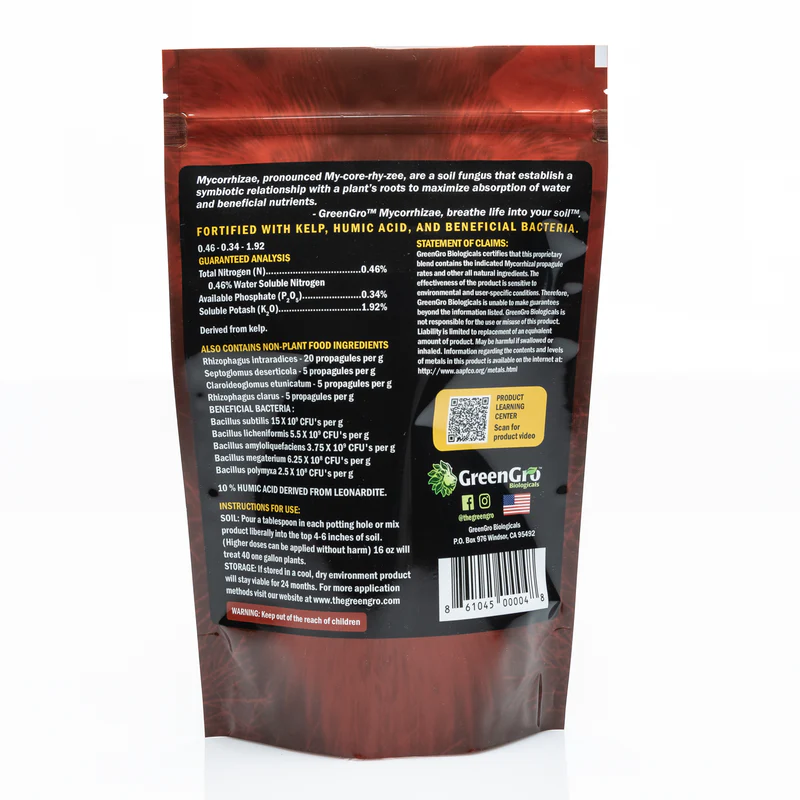 GreenGro Granular Plus Myco Blend 2 LB (8/Case) Back Label