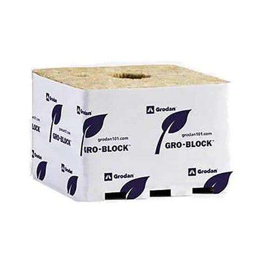 Single Grodan GR22 Jumbo 6 x 6 x 4 in stone wool block with planting hole