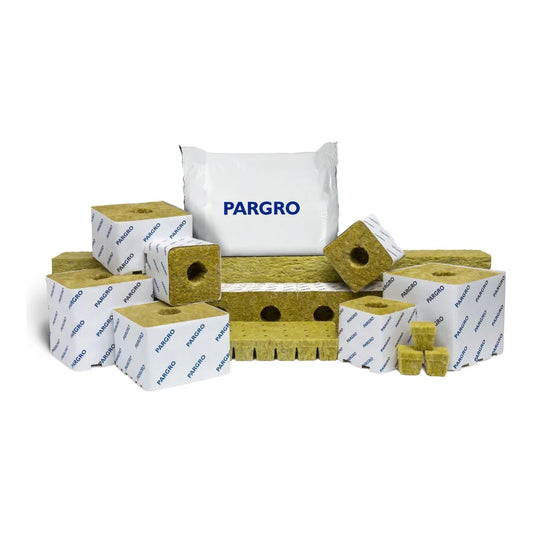 ParGro stone wool range shown together - slab, blocks and starter plugs