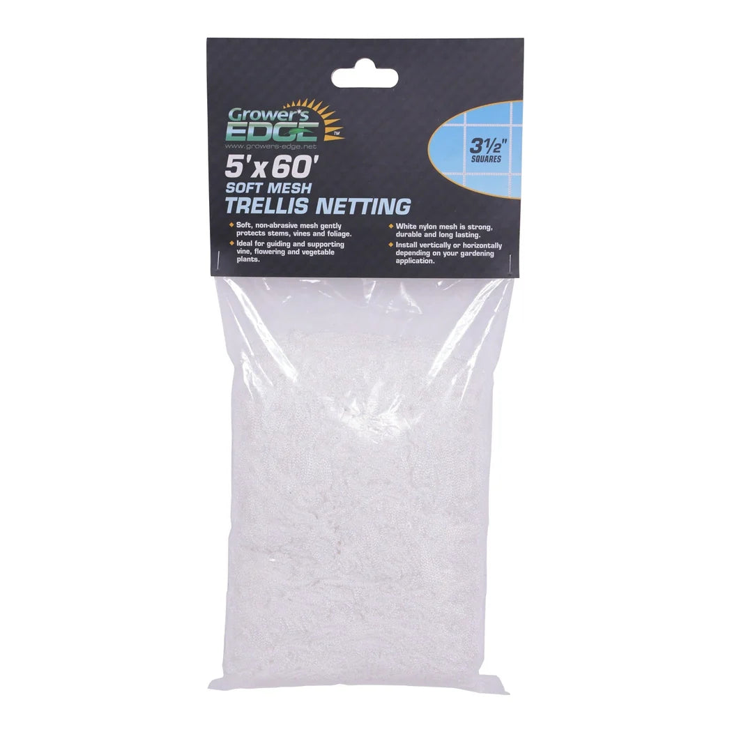 Grower's Edge Soft Mesh Trellis Netting 5 ft x 60 ft w/ 3.5 in Squares - 5 ft x 60 ft netting in packaging