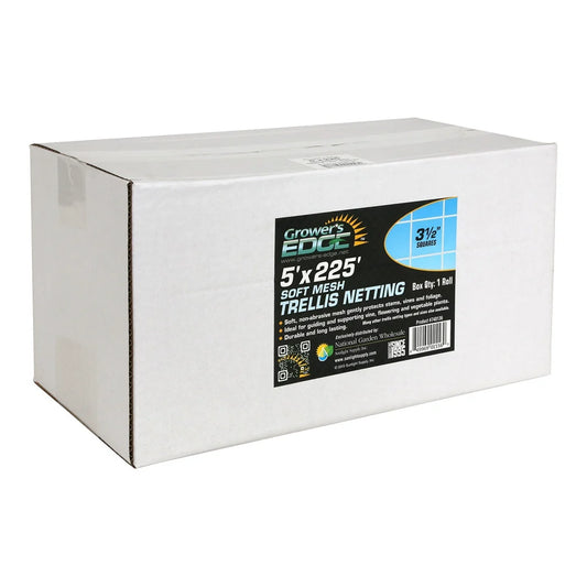 Grower's Edge Soft Mesh Trellis Netting Bulk Roll 5 ft x 225 ft w/ 3.5 in Squares - retail carton
