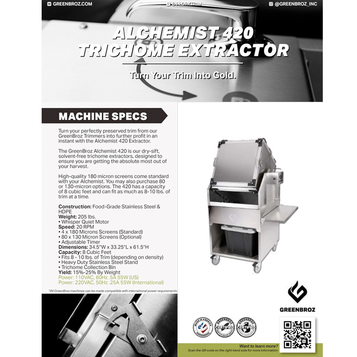 GreenBroz Alchemist 420 Dry Sifter Commercial Tumbler/Trichome Extractor