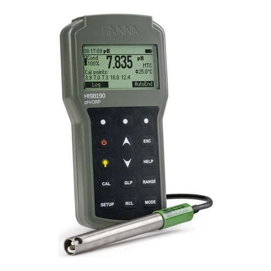 Hanna HI98190 meter angled view showing the graphic LCD and keypad