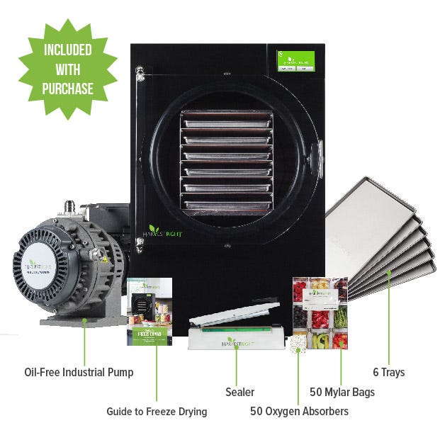 Harvest Right Freeze Dryer - Large - Black - With Mylar Starter Kit Included with Oil-Free Pump Purchase