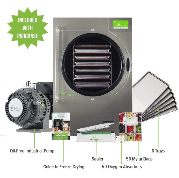 Harvest Right Freeze Dryer - Large - Stainless Steel - With Mylar Starter Kit Included with Oil-Free Pump Purchase