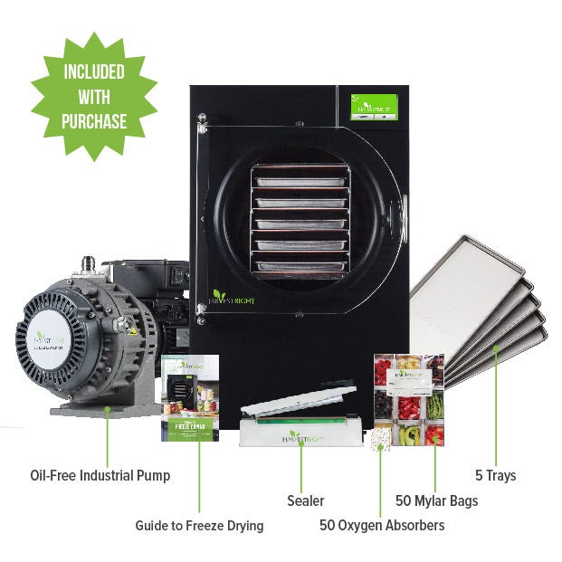 Harvest Right Freeze Dryer - Medium - Black - With Mylar Starter Kit Included with Oil-Free Pump Purchase