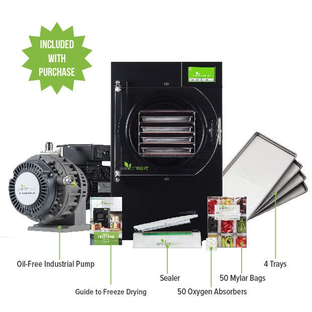 Harvest Right Freeze Dryer - Small - Black - With Mylar Starter Kit Included with Oil-Free Pump Purchase