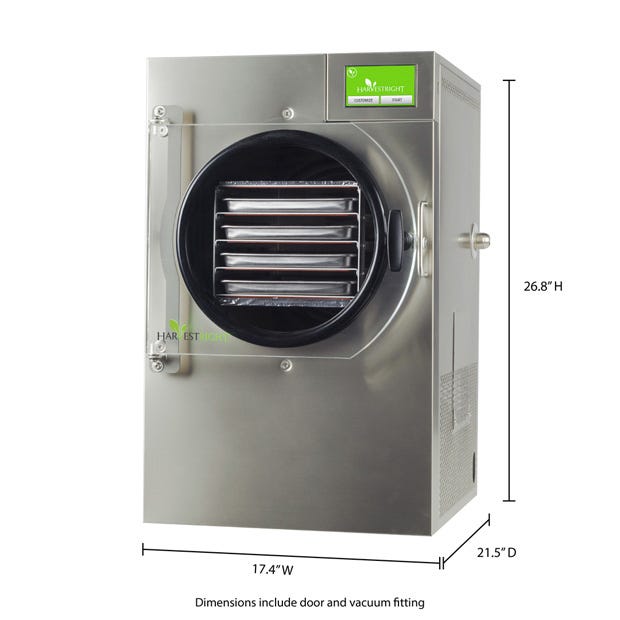 Harvest Right Freeze Dryer - Small - Stainless Steel - With Mylar Starter Kit Dimensions