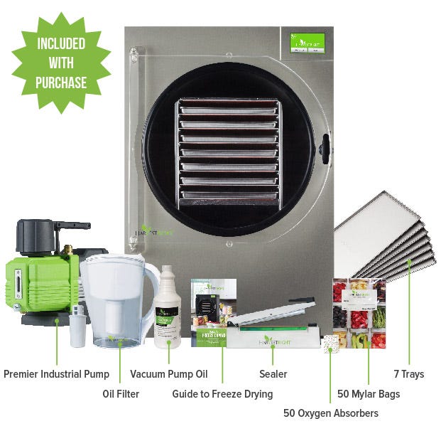 Harvest Right - X-LARGE Home Pro Freeze Dryer - Stainless Steel W/ MYLAR STARTER KIT Included with Premier Industrial Pump Option